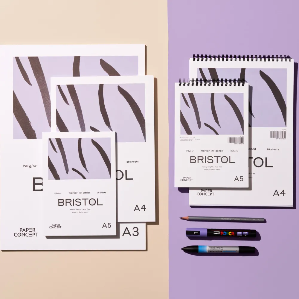 PaperConcept Blok do kredek i tuszu Bristol na spirali - - smooth A4 190 g 40 ark.