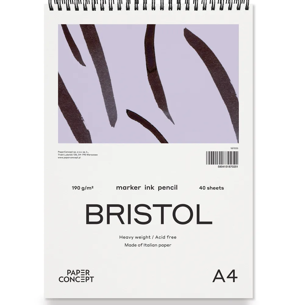 PaperConcept Blok do kredek i tuszu Bristol na spirali - - smooth A4 190 g 40 ark.