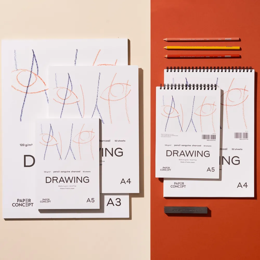 PaperConcept Blok rysunkowy Drawing na spirali - - medium grain A5 120 g 50 ark.