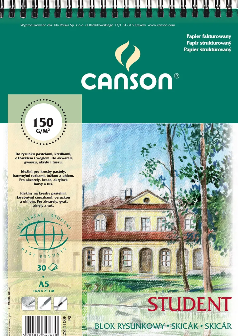 Canson Blok rysunkowy Student A5 - - spirala, 150 g, 30 ark. spirala > Bloki Rysunkowe