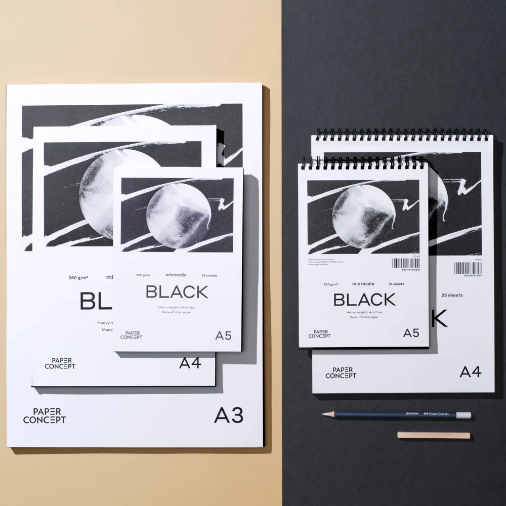 PaperConcept Blok uniwersalny Mix Media Black na spirali - - smooth A4 280 g 25 ark.