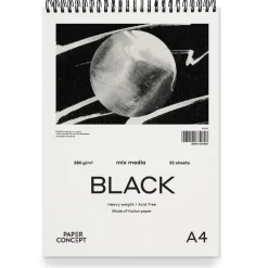 PaperConcept Blok uniwersalny Mix Media Black na spirali - - smooth A4 280 g 25 ark.