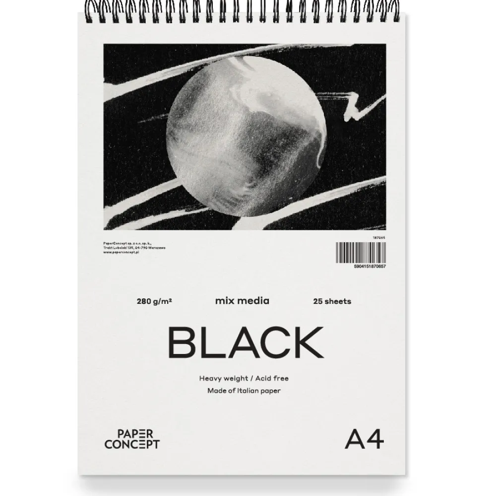 PaperConcept Blok uniwersalny Mix Media Black na spirali - - smooth A4 280 g 25 ark.