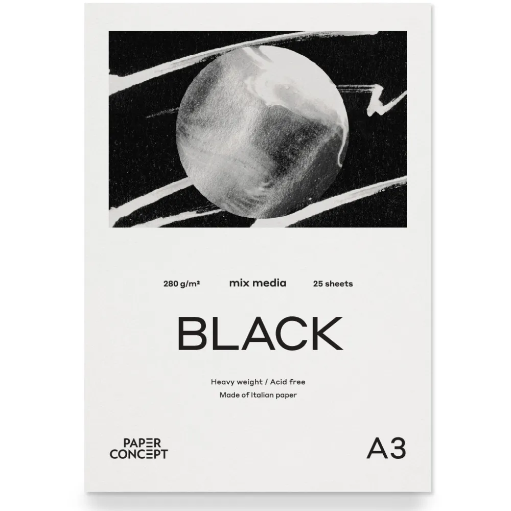 PaperConcept Blok uniwersalny Mix Media Black - - smooth A3 280 g 25 ark.