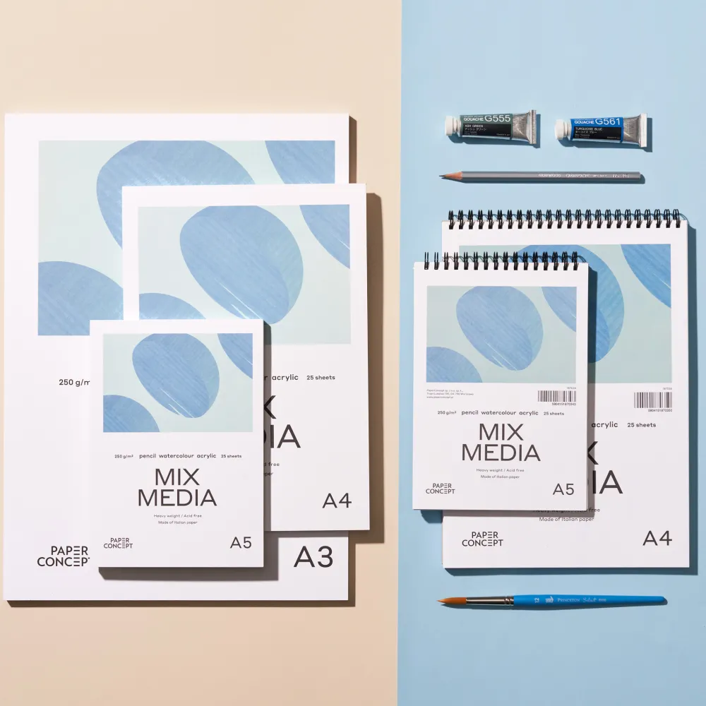 PaperConcept Blok uniwersalny Mix Media na spirali - - medium grain A5 250 g 25 ark. > Papier Do Akwareli|Bloki Uniwersalne