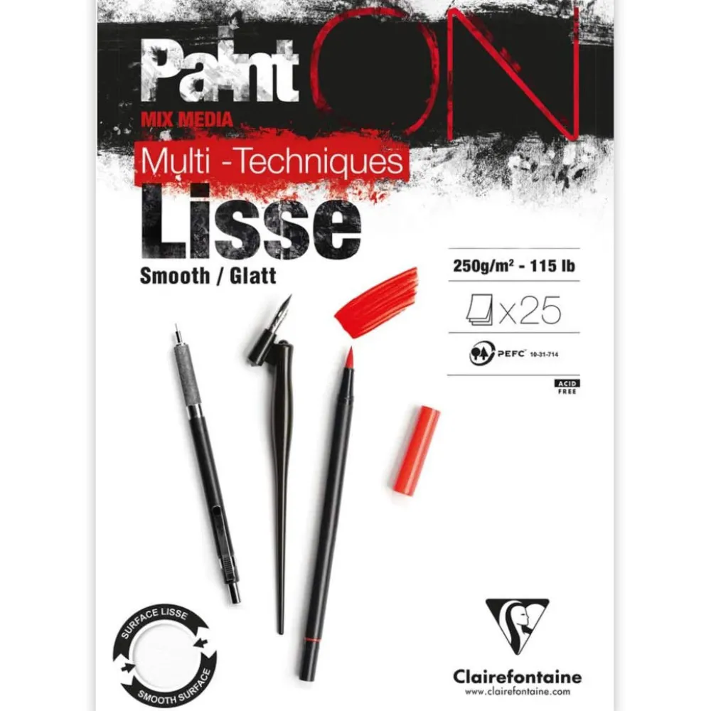 Clairefontaine Blok uniwersalny Paint'On Mixed Media - - gładki, A4, 250g, 25 ark. > Bloki Do Markerów|Bloki Uniwersalne