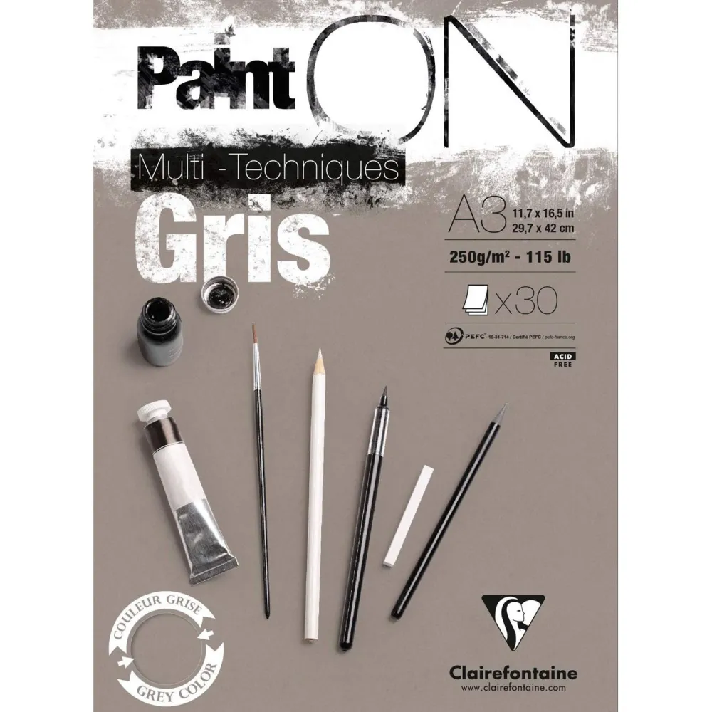 Clairefontaine Blok uniwersalny Paint'On Mixed Media - - szary, A3, 250g, 30 ark.