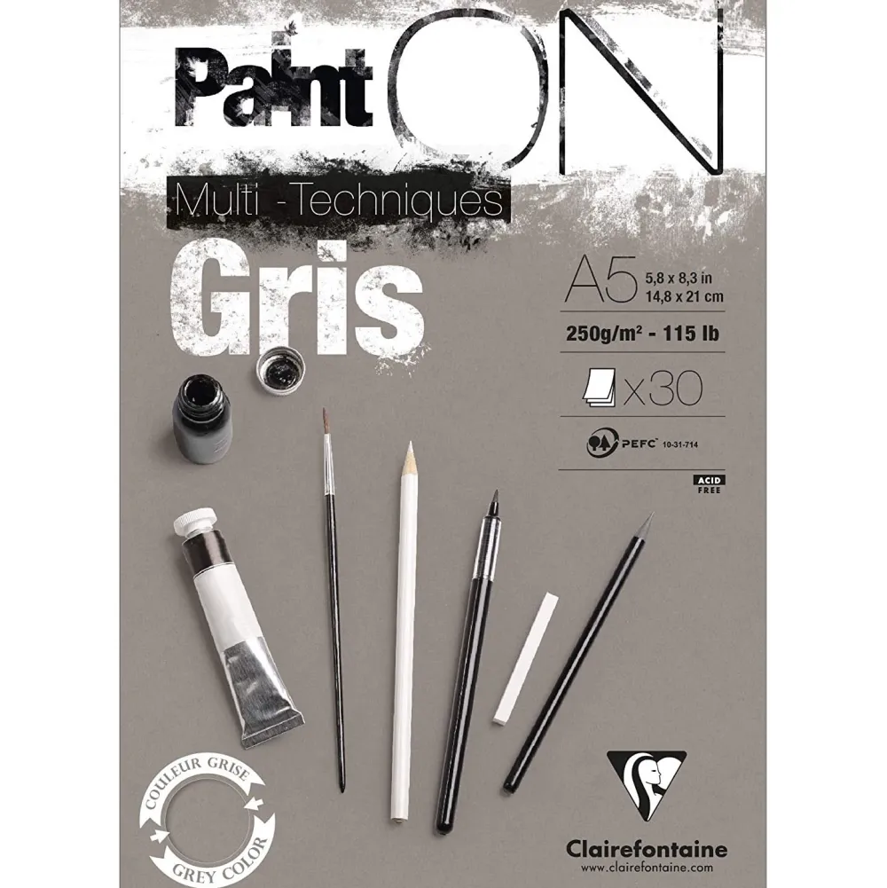 Clairefontaine Blok uniwersalny Paint'On Mixed Media - - szary, A5, 250g, 30 ark.