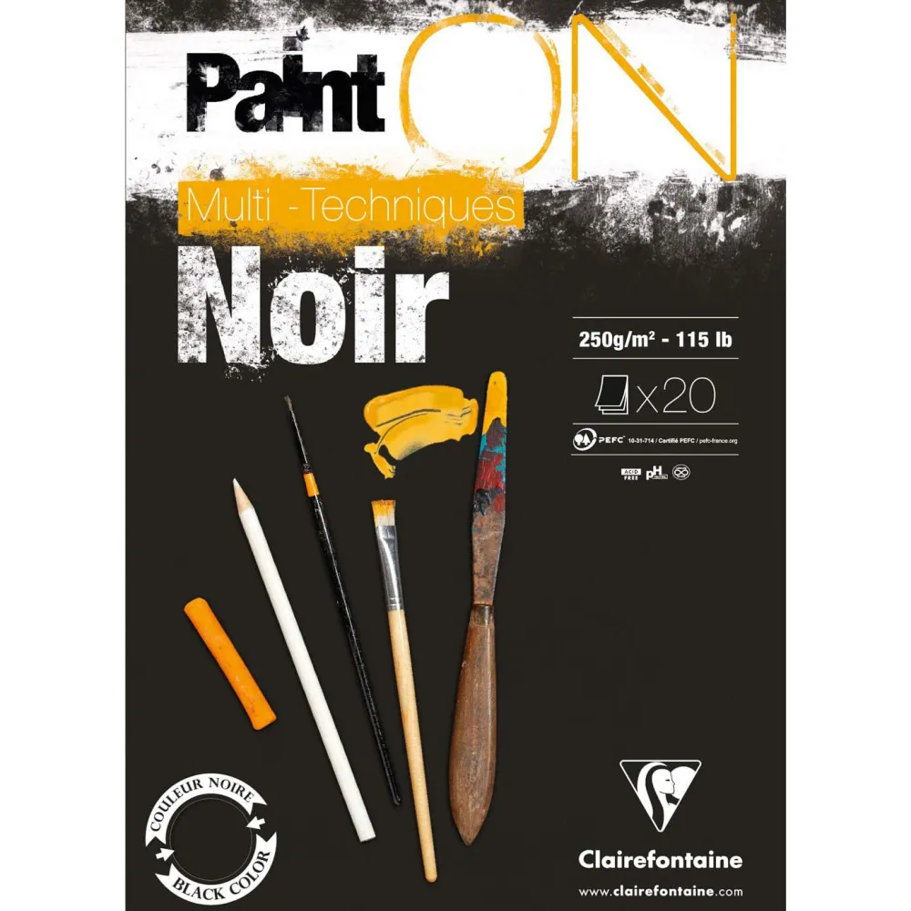 Clairefontaine Blok uniwersalny Paint'On Mixed Media - - czarny, A4, 250g, 20 ark. > Papier Do Akwareli|Bloki Uniwersalne