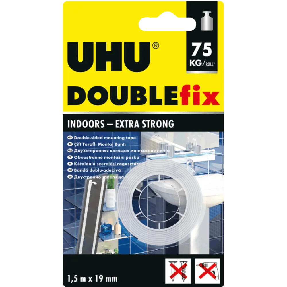 UHU Dwustronna taśma montażowa DoubleFix Indoors Tape - - 1,9 cm x 1,5 m