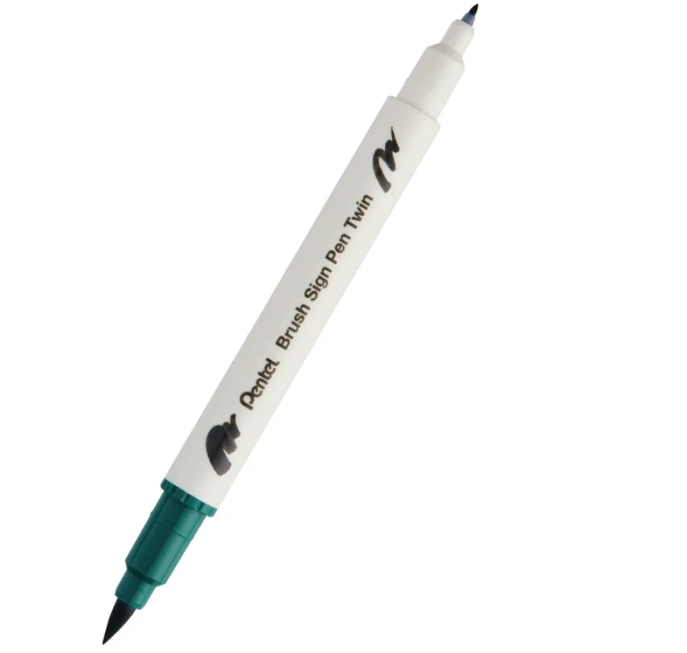 Pentel Dwustronny pisak pędzelkowy Brush Sign Pen Twin - - ciemnozielony