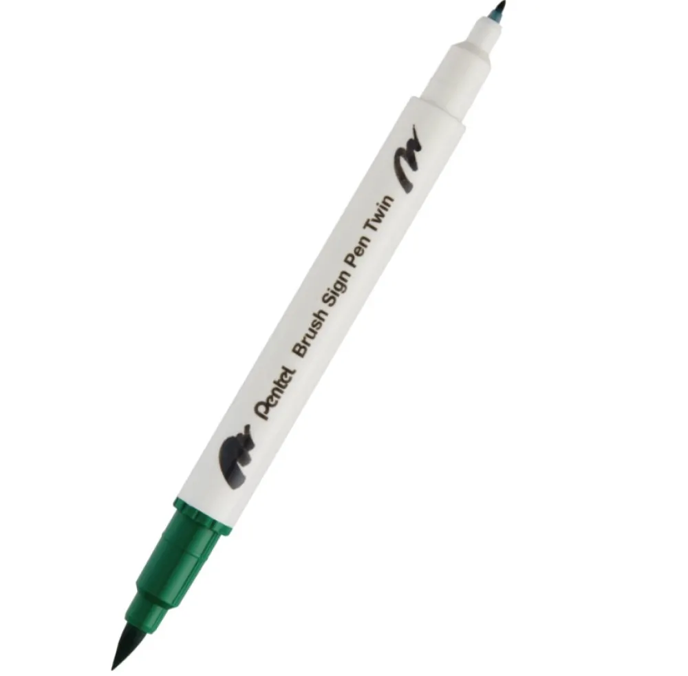Pentel Dwustronny pisak pędzelkowy Brush Sign Pen Twin - - zielony > Pisaki Kaligraficzne