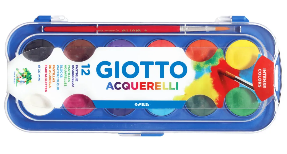 Giotto Farby akwarelowe dla dzieci w plastikowym etui - - 12 kolorów
