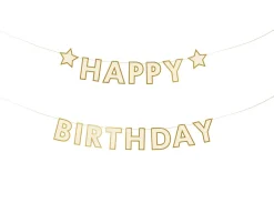 PartyDeco Girlanda Happy Birthday - biało-złota, 14,5 x 220 cm