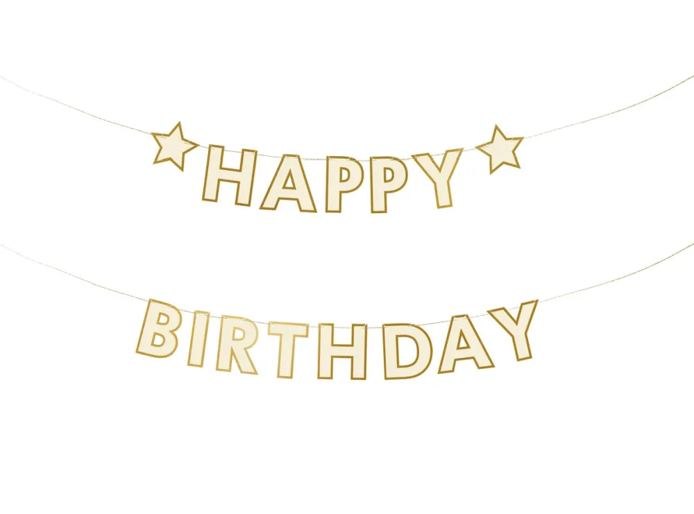 PartyDeco Girlanda Happy Birthday - biało-złota, 14,5 x 220 cm