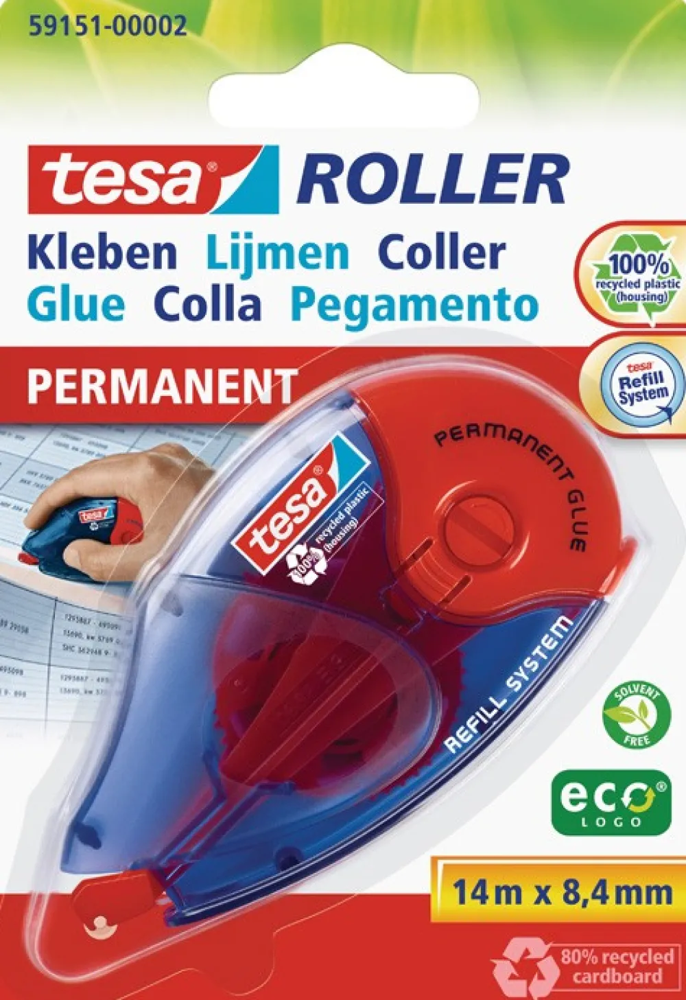 Tesa Klej w taśmie trwały ecoLogo - - 14 m x 8,4 mm > Kleje I Taśmy Klejące