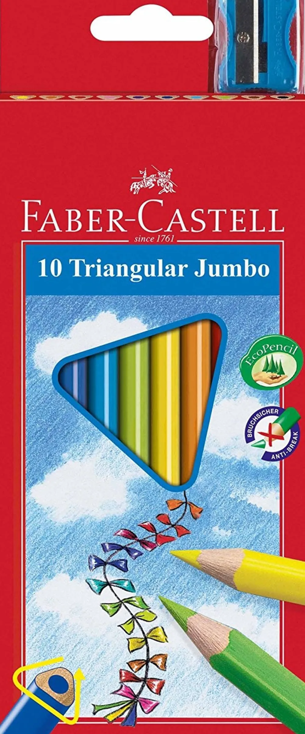 Dzieci Faber-Castell Kredki trójkątne Jumbo + temperówka - - 10 kolorów