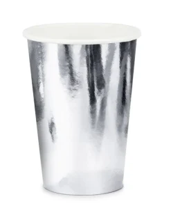 PartyDeco Kubeczki papierowe - srebrne, metalizowane, 220 ml, 6 szt.