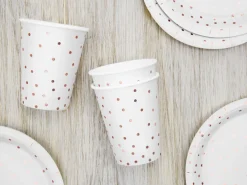 PartyDeco Kubeczki papierowe w różowe kropki - białe, 260 ml, 6 szt. ><noscript><img width=