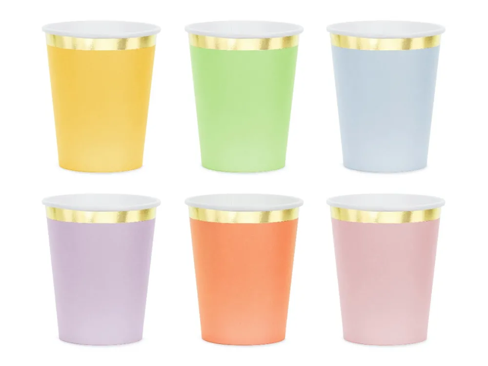 PartyDeco Kubeczki papierowe ze złotymi brzegami - 220 ml, 6 szt. > Kubeczki Papierowe