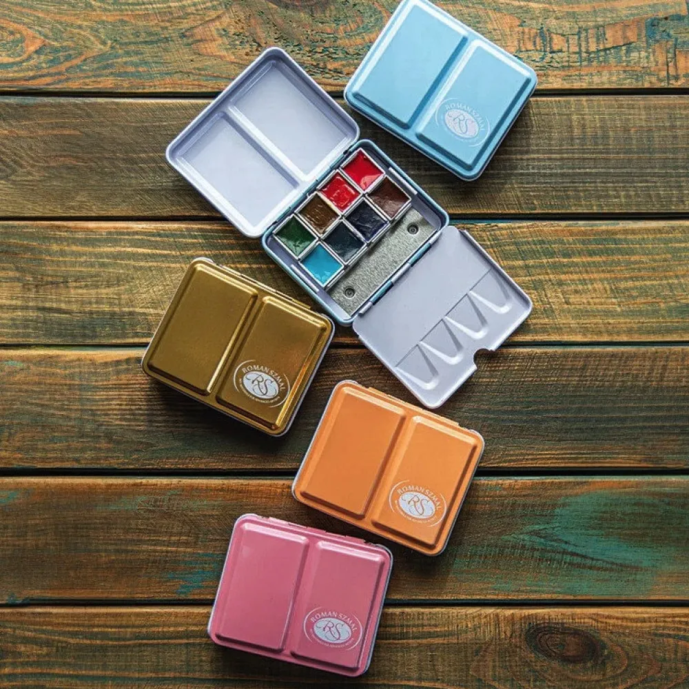 Roman Szmal Metalowa kasetka Mini Box na 12 półkostek akwareli - - Pink