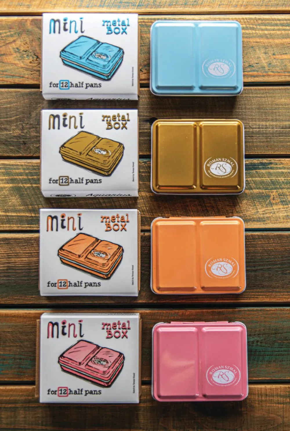 Roman Szmal Metalowa kasetka Mini Box na 12 półkostek akwareli - - Gold