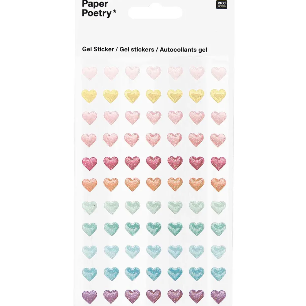 Rico Design Naklejki żelowe Serca - Paper Poetry - pastelowe, 77 szt.