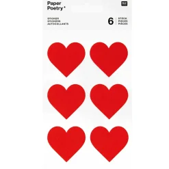 Rico Design Naklejki filcowe Serca - Paper Poetry - duże, czerwone, 6 szt.