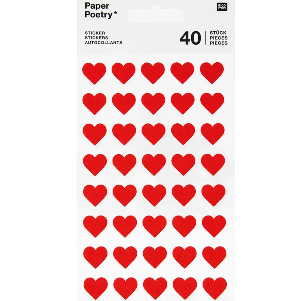 Rico Design Naklejki filcowe Serca - Paper Poetry - małe, czerwone, 40 szt.