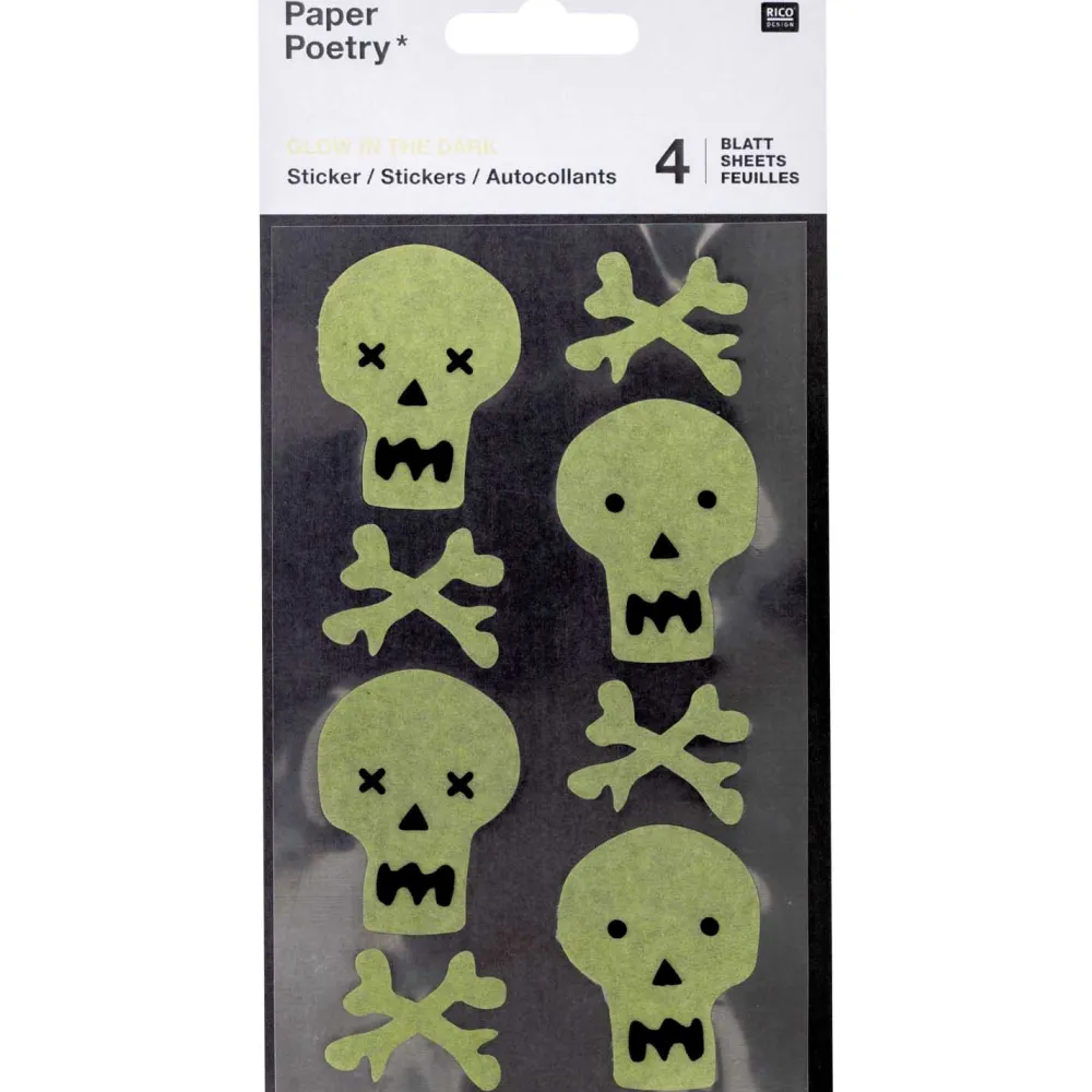 Rico Design Naklejki fluorescencyjne - Paper Poetry - Czaszki, 32 szt. > Naklejki