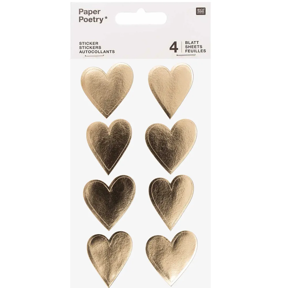 Rico Design Naklejki metaliczne serca - Paper Poetry - złote, 32 szt.