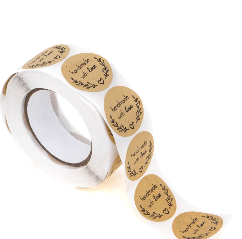 dpCraft Naklejki na rolce, Handmade with love - - kraft, 500 szt. > Naklejki