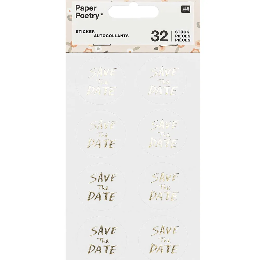 Rico Design Naklejki Save The Date - Paper Poetry - złote, 32 szt. > Naklejki