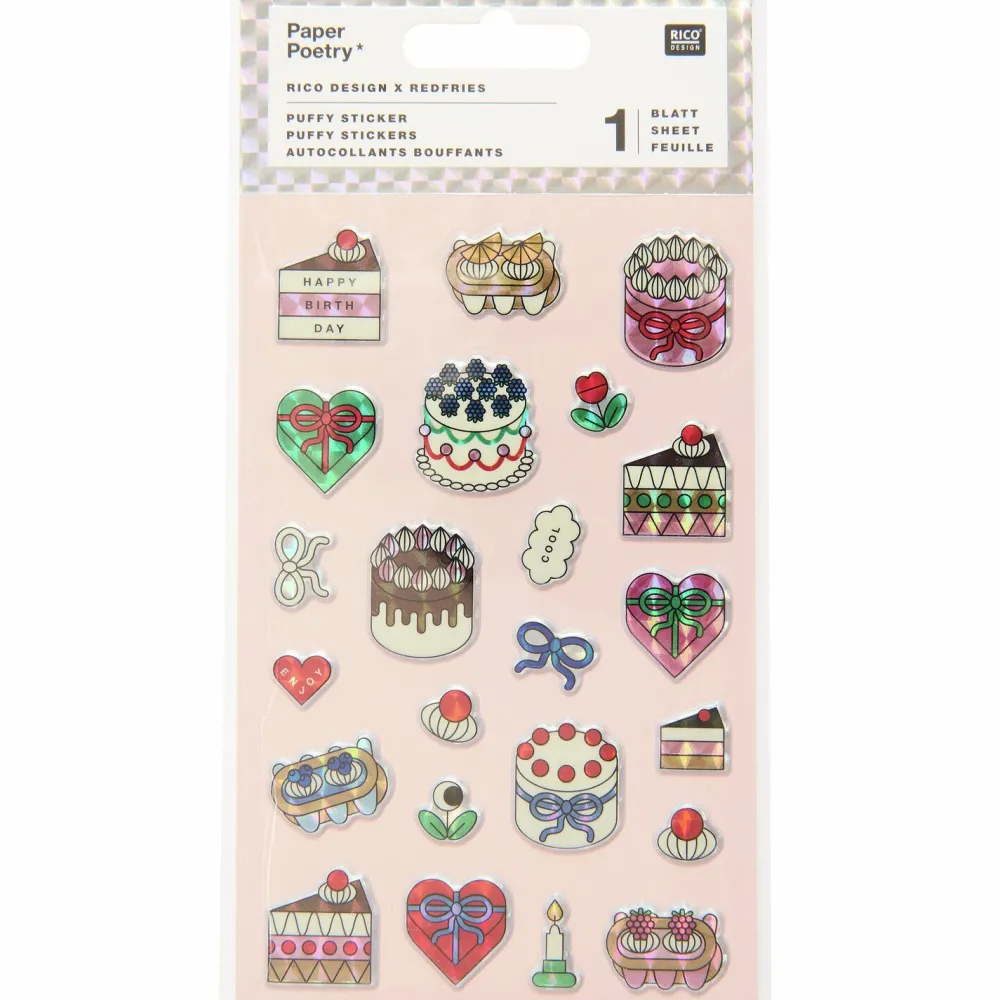 Rico Design Naklejki wypukłe Puffy Eye Candy Cakes - Paper Poetry - 23 szt.