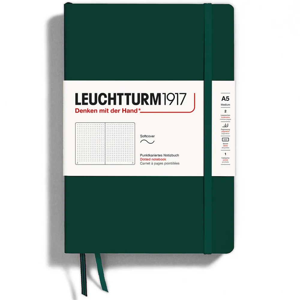 Leuchtturm1917 Notatnik A5 - - w kropki, miękka okładka, Forest Green, 80 g/m2