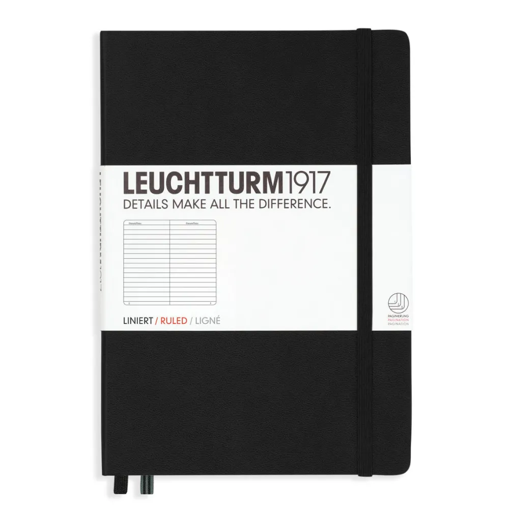 Leuchtturm1917 Notatnik - - w linie, czarny, twarda okładka, A5