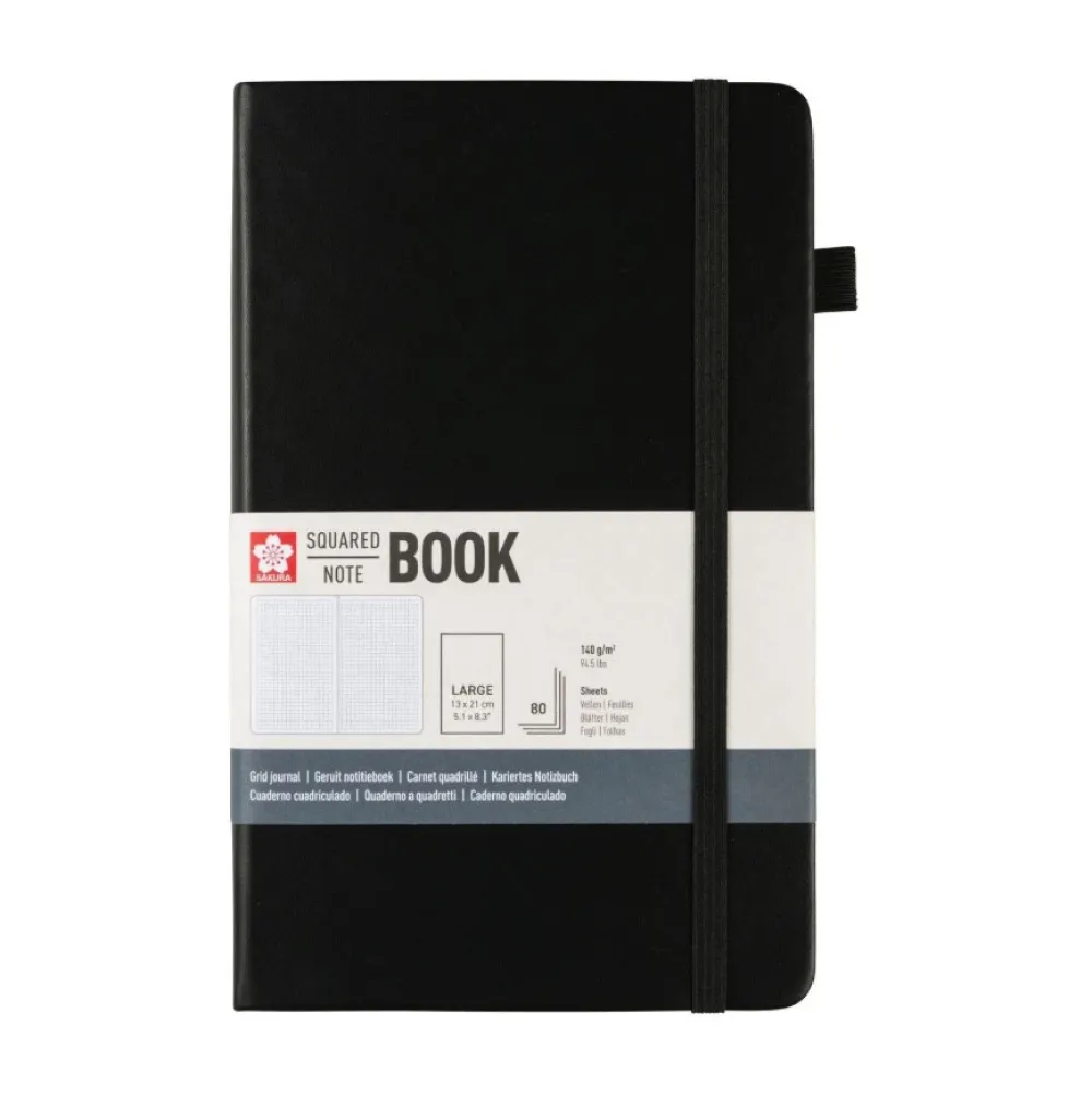 Sakura Notatnik w kratkę 13 x 21 cm - - Black, twarda okładka, 140 g/m2 > Notatniki W Kratkę