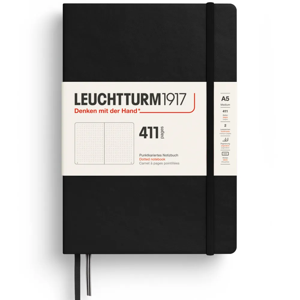 Leuchtturm1917 Notatnik 411 w kropki A5 - - Black, twarda okładka > Notatniki W Kropki