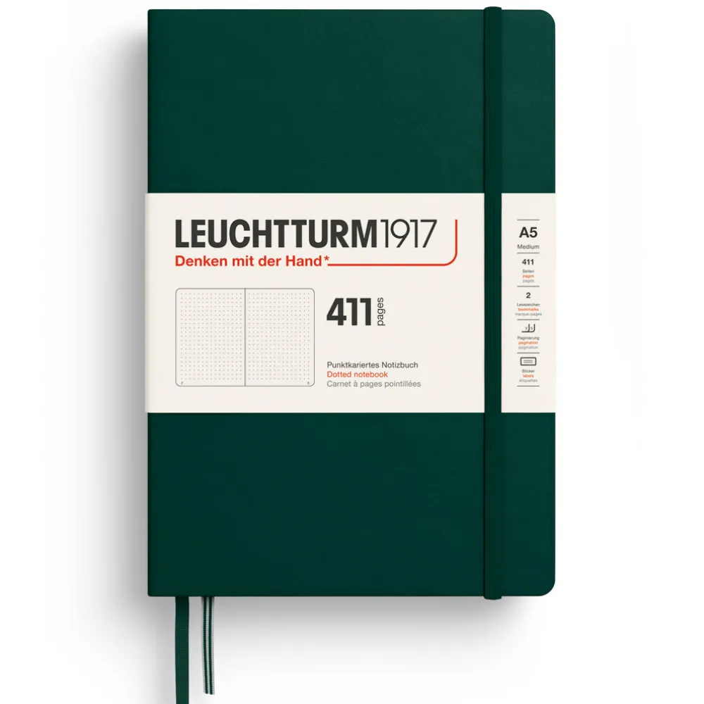 Leuchtturm1917 Notatnik 411 w kropki A5 - - Forest Green, twarda okładka