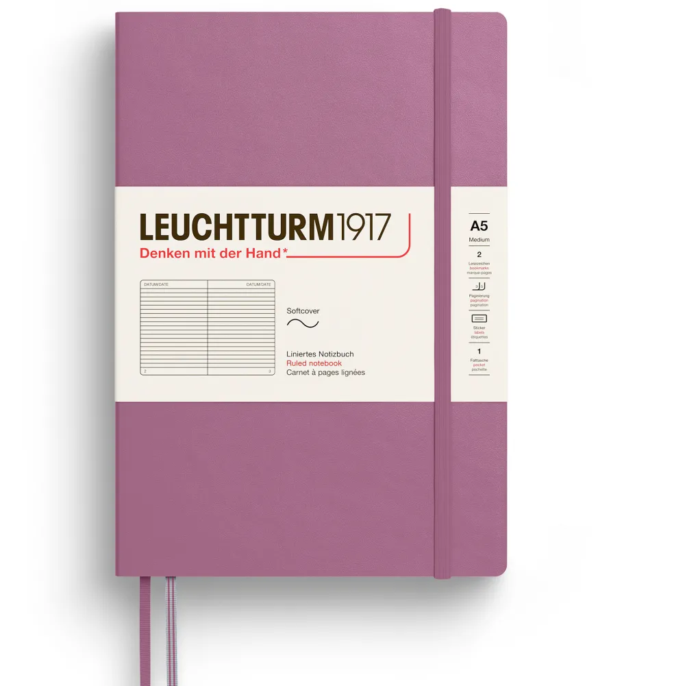 Leuchtturm1917 Notatnik w linię A5 - - Dusty Rose, miękka okładka