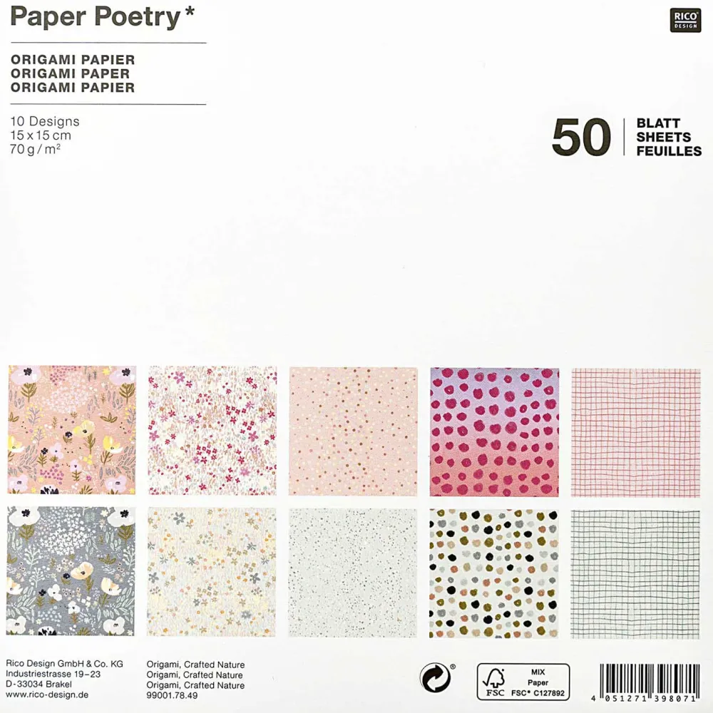 Rico Design Papier origami Crafted Nature - Paper Poetry - 70 g, 50 ark. > Papier Origami