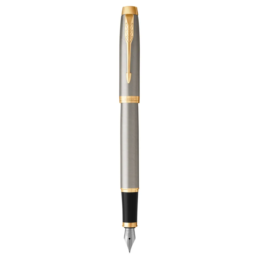 Parker Pióro wieczne IM w etui - - Brushed Metal & Gold Trim, F > Pióra Wieczne