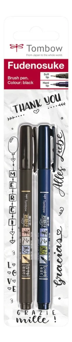 Tombow Pisaki do kaligrafii Fudenosuke Brush Pen - - miękki i twardy, czarne, 2 szt. > Pisaki Kaligraficzne