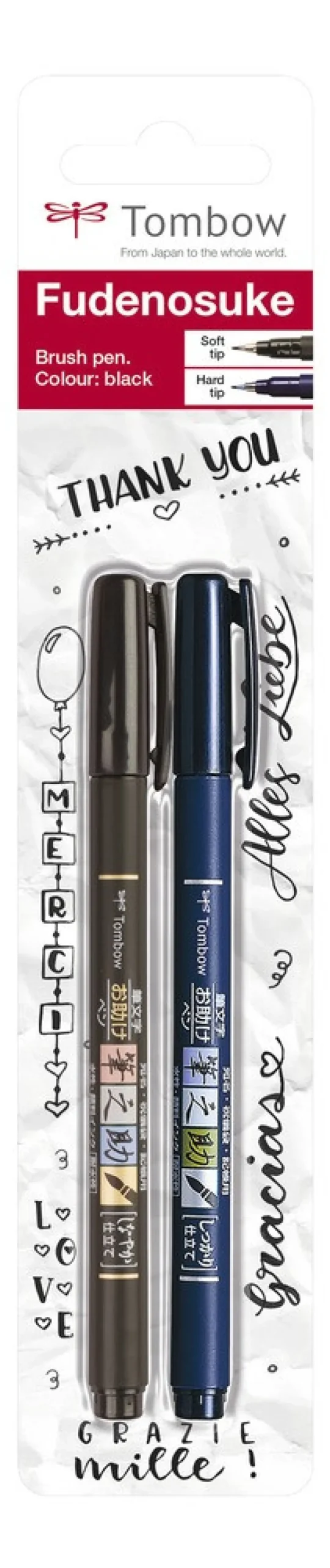 Tombow Pisaki do kaligrafii Fudenosuke Brush Pen - - miękki i twardy, czarne, 2 szt. > Pisaki Kaligraficzne