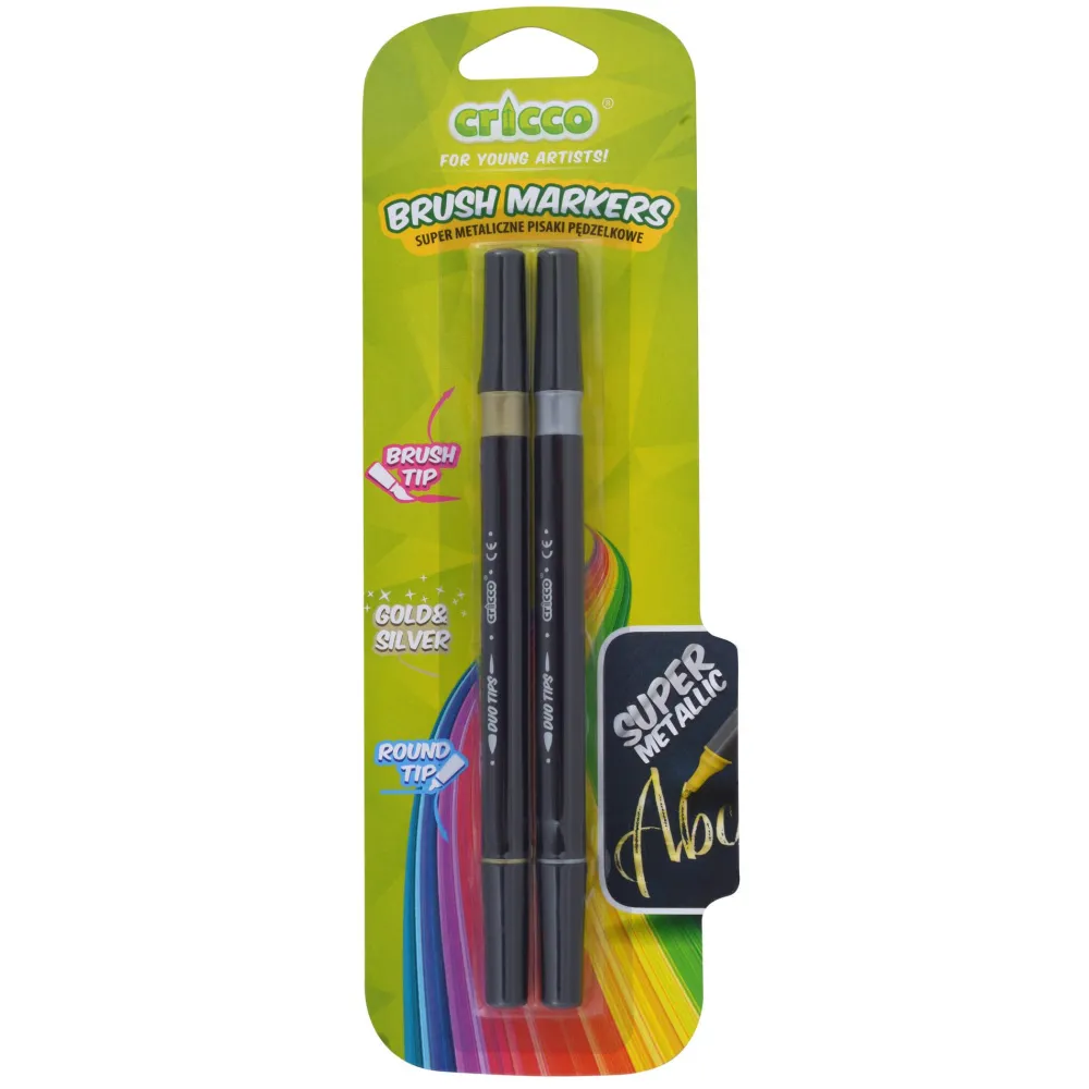 Cricco Pisaki pędzelkowe dwustronne - - metaliczne, 2 kolory > Markery, Brushpeny I Pisaki
