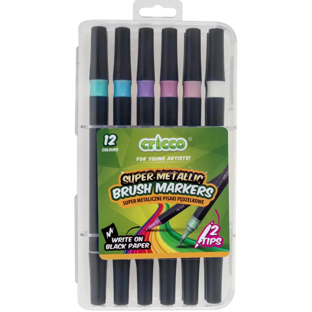 Cricco Pisaki pędzelkowe dwustronne - - metaliczne, 12 kolorów > Markery, Brushpeny I Pisaki