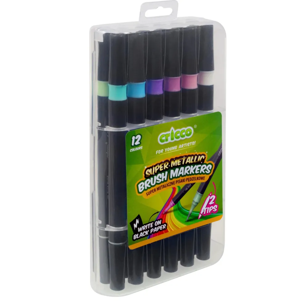 Cricco Pisaki pędzelkowe dwustronne - - metaliczne, 12 kolorów > Markery, Brushpeny I Pisaki