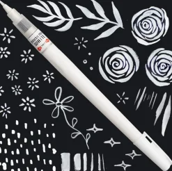 Kuretake Pisak pędzelkowy do kaligrafii Brush Pen White - - biały > Pisaki Kaligraficzne