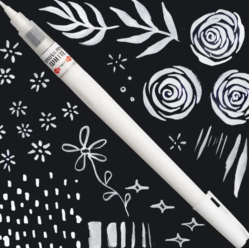 Kuretake Pisak pędzelkowy do kaligrafii Brush Pen White - - biały > Pisaki Kaligraficzne