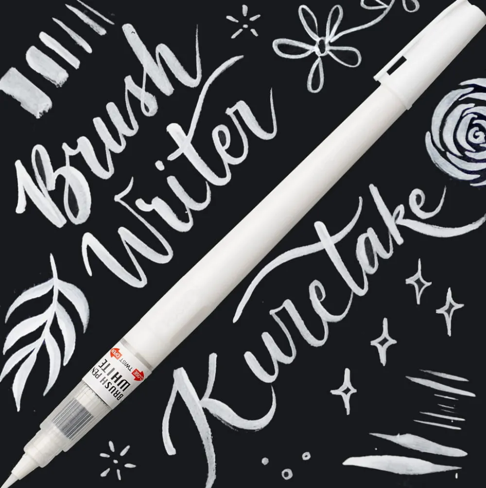 Kuretake Pisak pędzelkowy do kaligrafii Brush Pen White - - biały > Pisaki Kaligraficzne